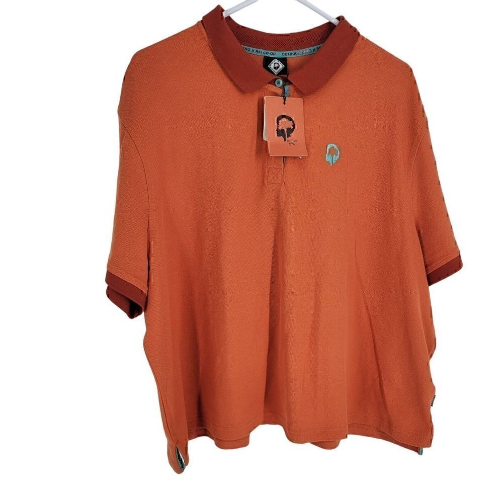 Outdoor Afro + Rei Co-op women's 2XL Polo Shirt Papaya Orange Short Sleeve 28x24